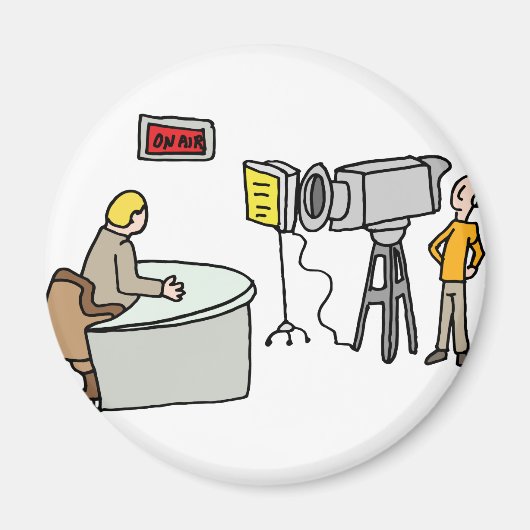 Nieuwslezer live verslag doen in een studio magneet (Voorkant)