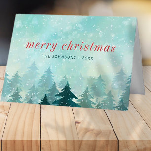 Nieuwsneeuwbos met de moderne Waterverf Kerstwinte Feestdagen Kaart