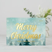 Nieuwsneeuwbos met de moderne Waterverf Kerstwinte Folie Feestdagenkaart (Staand Voorkant)