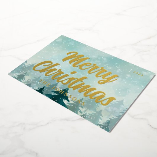 Nieuwsneeuwbos met de moderne Waterverf Kerstwinte Folie Feestdagenkaart (Gedraaid)