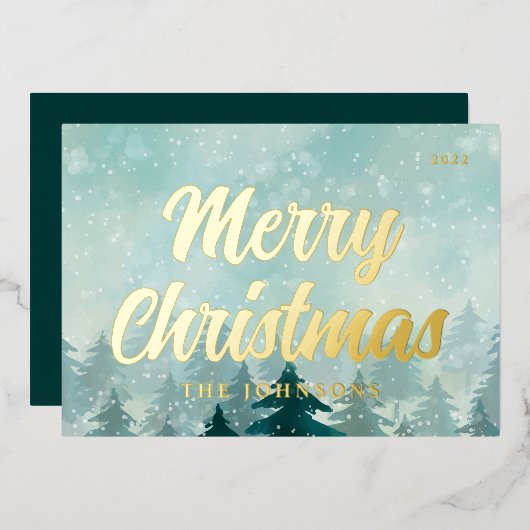 Nieuwsneeuwbos met de moderne Waterverf Kerstwinte Folie Feestdagenkaart (Voorkant / Achterkant)