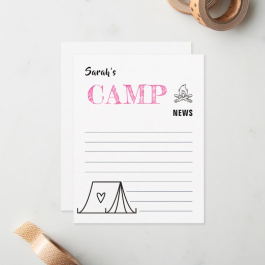 Nieuwsnieuws uit het zomerkamp van de kinder leuke notitiekaartje (Voorkant / Achterkant in situ)