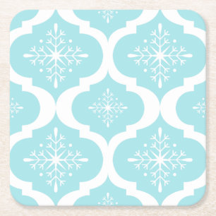 Nieuwspatroon voor kerstmis Aqua Blue Snowflakes Kartonnen Onderzetters
