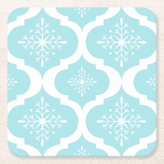 Nieuwspatroon voor kerstmis Aqua Blue Snowflakes Kartonnen Onderzetters (Voorkant)
