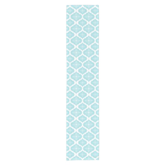 Nieuwspatroon voor kerstmis Aqua Blue Snowflakes Korte Tafelloper (Voorkant)