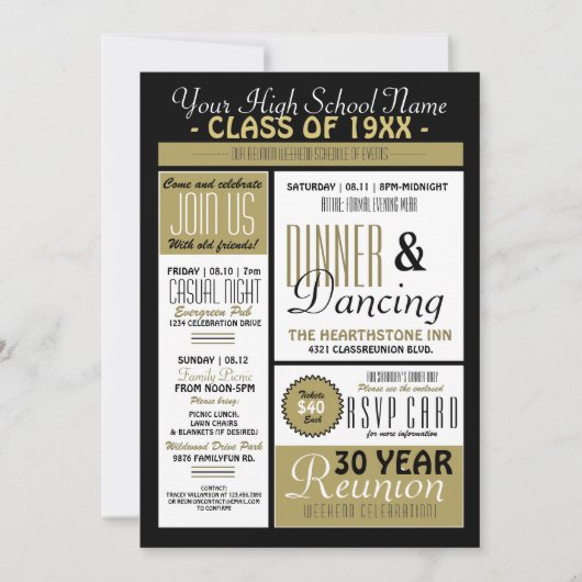 Nieuwsstijl High School Reunion Kaart (Voorkant)