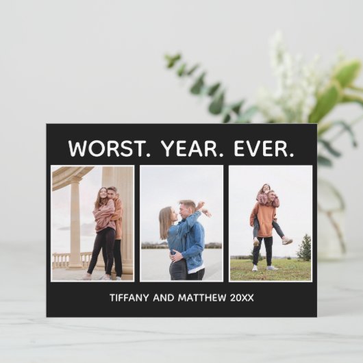 Nieuwste jaar schamel kerstfoto donkere Humor Feestdagenkaart (Staand voorkant)