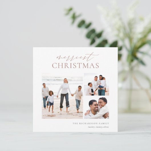 Nieuwste kerst met kerst Elegant 3 Foto Collage Feestdagenkaart (Staand voorkant)