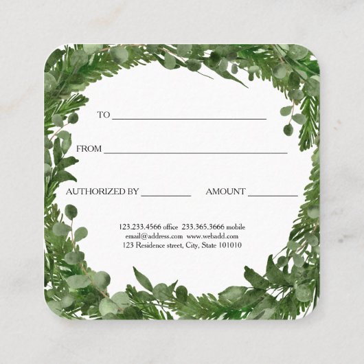 Nieuwste kerstboomversie van Waterverf Kortingskaartje (Achterkant)