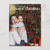 Nieuwste kerstfoto van Elegant White Script Briefkaart (Voorkant)