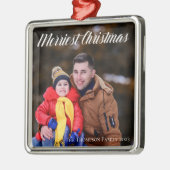 Nieuwste kerstfoto van Elegant White Script Metalen Ornament (Links)