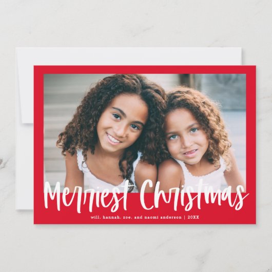 Nieuwste kerstfoto van modern rood script feestdagenkaart (Voorkant)