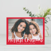 Nieuwste kerstfoto van modern rood script feestdagenkaart (Staand voorkant)