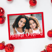 Nieuwste kerstfoto van modern rood script feestdagenkaart
