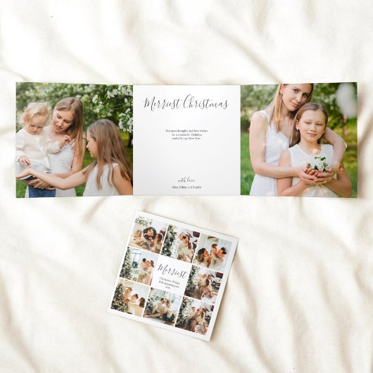 Nieuwste kerstmis 12 Foto White Tri-Fold Holiday Drieluik Wenskaart
