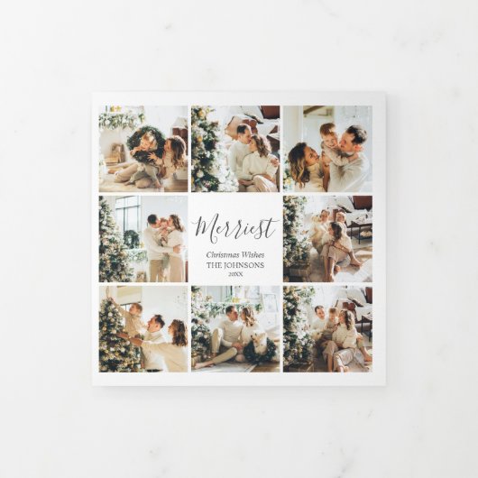 Nieuwste kerstmis 12 Foto White Tri-Fold Holiday Drieluik Wenskaart (Cover)