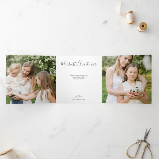 Nieuwste kerstmis 12 Foto White Tri-Fold Holiday Drieluik Wenskaart (Binnen)