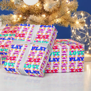 Nieuwste Kleurrijke Liefde  Eet Speel Hart  tekst  Cadeaupapier