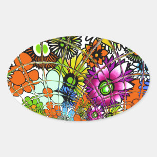 Nieuwste Kleurrijke Verbazingwekkende Bloemenpatro Ovale Sticker