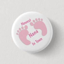 Nieuwste Nana in Town Pink Baby Footprint Button