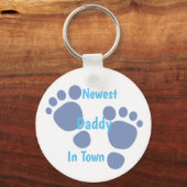 Nieuwste pappa in de stad Blue Baby Footprint Sleutelhanger (Voorkant)