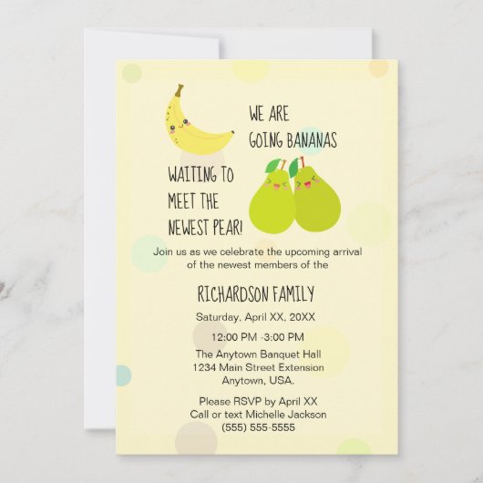 Nieuwste Pear Gender Neutral Twins Baby shower Kaart (Voorkant)