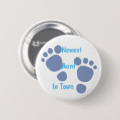Nieuwste tante in de stad Blue Baby Footprint Butt Ronde Button 5,7 Cm (Voorkant /achterkant)