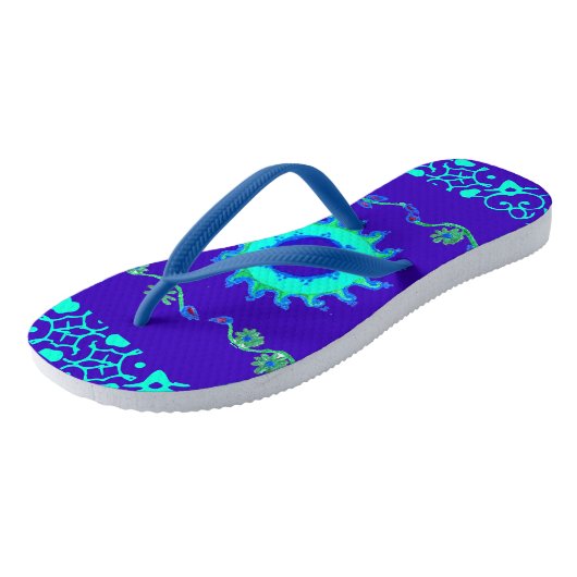 Nieuwste zomertijd elegant blauw klassiek bloemkoo teenslippers (Schuin)