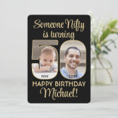 Nifty Fifty Zwart & Goud 50ste Verjaardagsfeestfot Kaart (Staand voorkant)