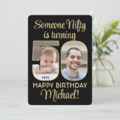 Nifty Fifty Zwart & Goud 50ste Verjaardagsfeestfot Kaart (Staand voorkant)