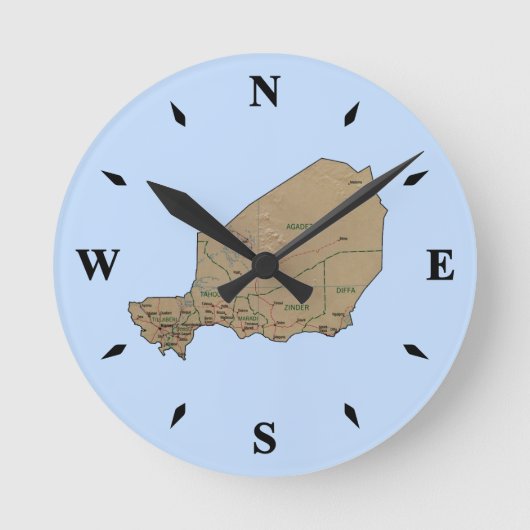 Niger Map Clock Ronde Klok (Voorkant)