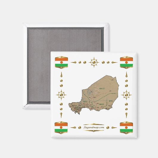 Niger Map + Flags Magnet (Voorkant / Achterkant)