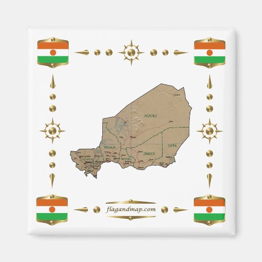 Niger Map + Flags Magnet (Voorkant)