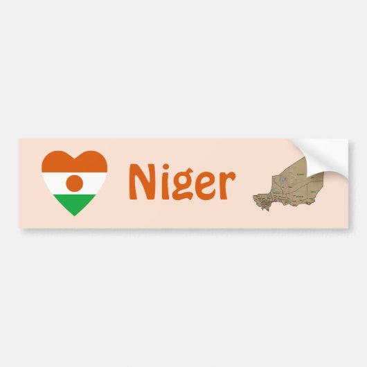 Niger Vlag Hart + Landkaart Bumpersticker (Voorkant)