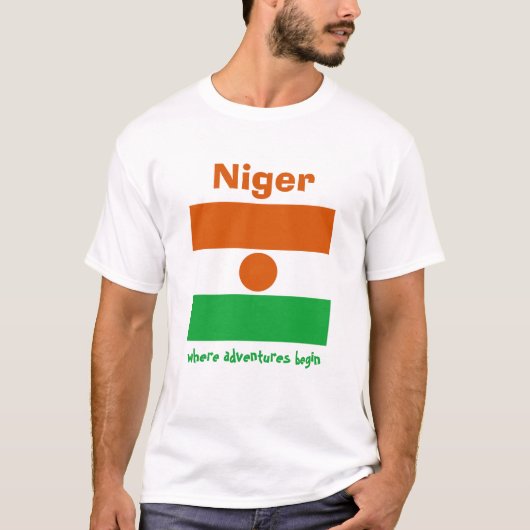 Niger Vlag + Kaart + Tekst T-shirt (Voorkant)