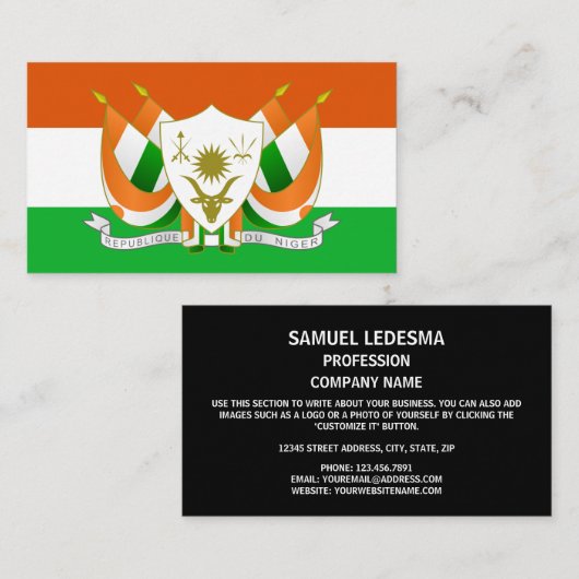 Nigerese vlag & wapen, vlag van Niger Visitekaartje (Voorkant / Achterkant)