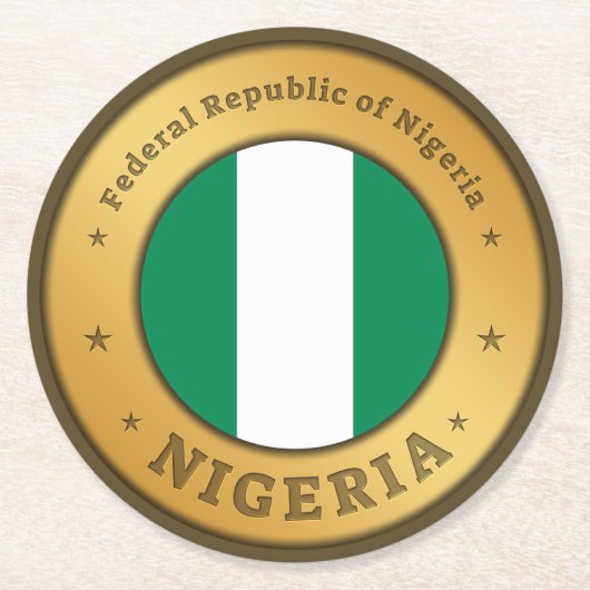 Nigeria Flag Badge Ronde Kartonnen Onderzetter (Voorkant)