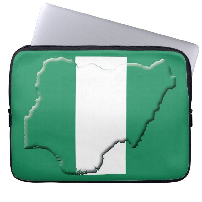 NIGERIA Flag Map Patriottic Computer GREEN Laptop Sleeve (Voorkant)