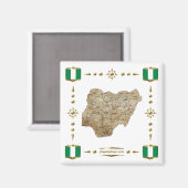 Nigeria Kaart + Vlaggen Magnet (Voorkant / Achterkant)