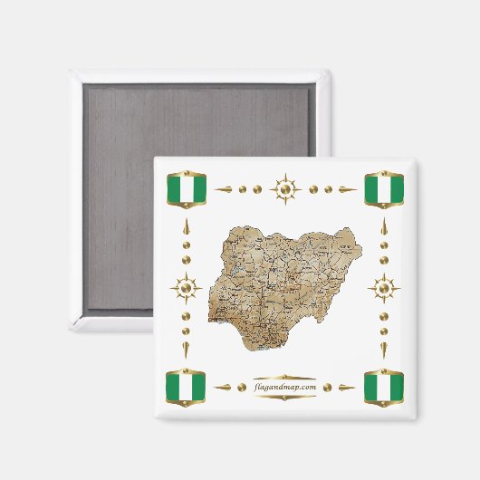 Nigeria Kaart + Vlaggen Magnet (Voorkant / Achterkant)