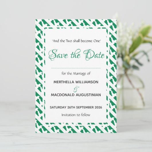 NIGERIA Patriottische Custom Scripture Naija Weddi Save The Date (Staand voorkant)