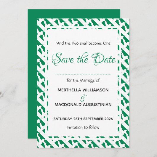 NIGERIA Patriottische Custom Scripture Naija Weddi Save The Date (Voorkant / Achterkant)