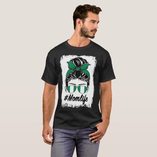 Nigeria Vlag Nigeriaans Moeder Messy Bun Moeder Le T-shirt (Voorkant volledig)