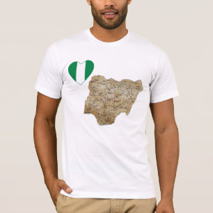 Nigeria Vlaggenhart en -kaart T-Shirt