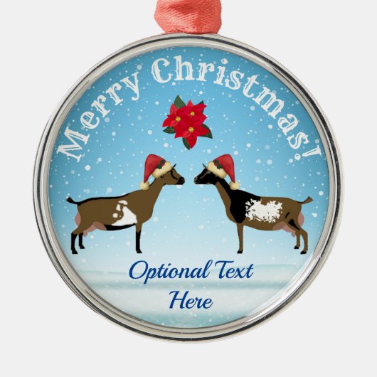 Nigeriaanse Dwarf Dairy Goat Kerstmis in de sneeuw Metalen Ornament (Voorkant)