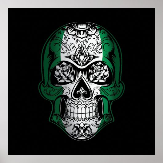 Nigeriaanse schedel en Roos vlag Poster (Voorkant)