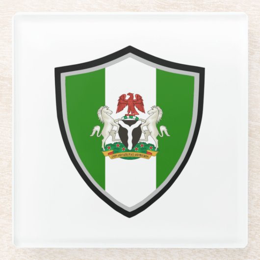 Nigeriaanse wapenschild glazen onderzetter (Voorkant)