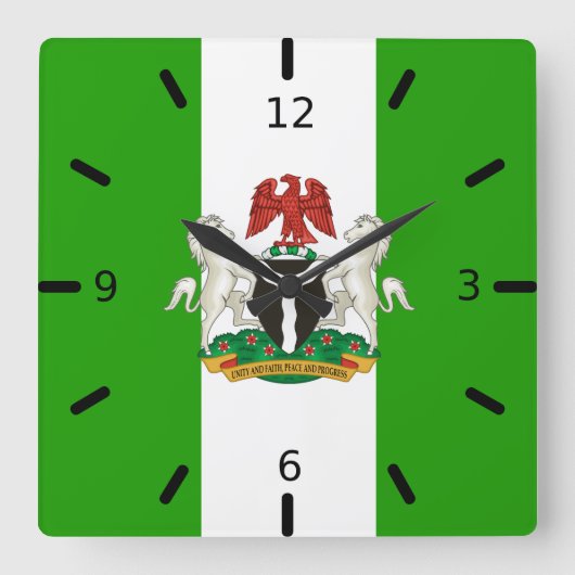 Nigeriaanse wapenschild vierkante klok (Voorkant)