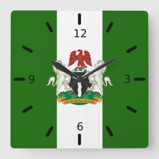 Nigeriaanse wapenschild vierkante klok (Voorkant)