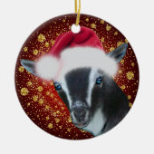 Nigerian Dwarf Goat Santa Hat kerstversiering Keramisch Ornament (Voorkant)